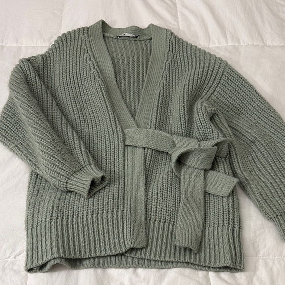 Zara Sweaters - Zara Sage Green Knit Wrap Cardigan
